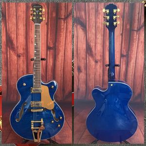 6120 Model Blue Flame Maple Top Hollow Body Electric Guitar Gold Tremolo Bridge