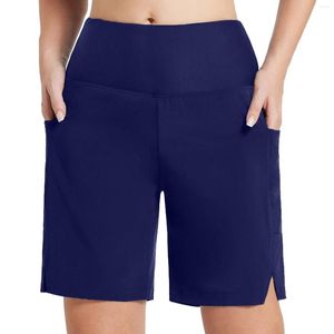 Kvinnors badkläder Kvinnor Passar Shorts Midjan Swim Drawstring Bottoms Baddräkt Hög pojke fickbadning