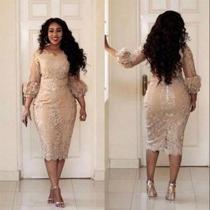 Champagne africano Plus size Abiti Madre della sposa Applique in pizzo 3 4 maniche per il tè abiti da sposa sera