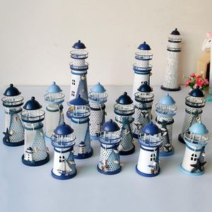 Titulares de vela Mediterrâneo Farolas de ferro castiçal azul Branco Decoração Candélabros Decorativos de Velas W1216