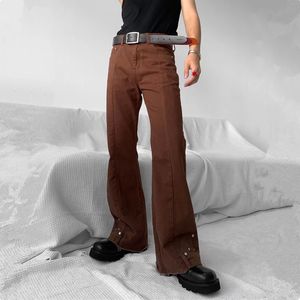 Herr jeans mode vintage brun baggy män last flare jeans byxor high street hip hop kvinnor avslappnad lös denim byxor pantalon 230302