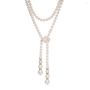 Chains Collare Simulated Pearl Long Necklace Women Crystal Bead Sweater Chain Wholesale Wedding Gift N034