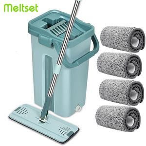 Mops 360 Rotating Flat Mop with Bucket Microfiber Flat Squeeze Mop Hand Free Wringing Floor Cleaning Mop Kitchen Floor Cleaning Mops 230302