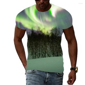 Men's T Shirts Summer 3D Men Creativity Aurora Graphic Fashion Casual Interesting Personality Landscape Pattern Print T-shirt Top