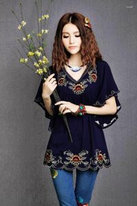 Kvinnors blusar 2023 mode kvinnor kläder vintage hippie boho etniska totem mönster broderad blus blusa