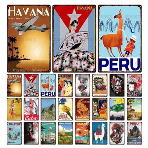 Żelazny arkusz malarstwo metal Japonia Peru Cuba City Landscape Poster Poster Vintage retro metalowy płyt kimono geja ścienna obrazek domowy wystrój domu rozmiar 30x20 cm W01