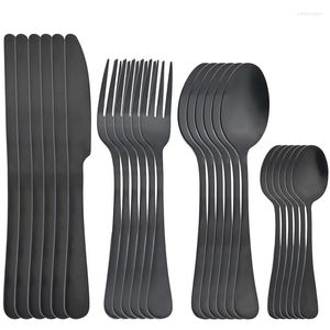 Servis uppsättningar Durtens 24st Black Set Rostfritt stål Köksbeteckna Steak Cutlary Knives Fork Spoon Flatware Drop