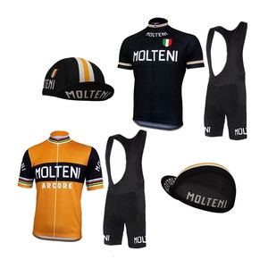 Set di maglie da ciclismo Molteni Retro Set Uomo Bike Shirt Cap Pantaloncini con bretelle Outdoor Abbigliamento da bicicletta Completo estivo Cajastur 230302