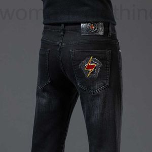 Men's Jeans Designer Black grey jeans men's autumn and winter new embroidered slim leg straight pants Y4ZC