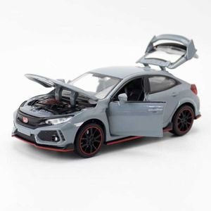 Diecast Model Cars 1/32 New Honda Type R Hatchback Model Toy Vehicle Eloy Die Cast Sound Light Pull Back Sports Car Toys For GiftsJ230228