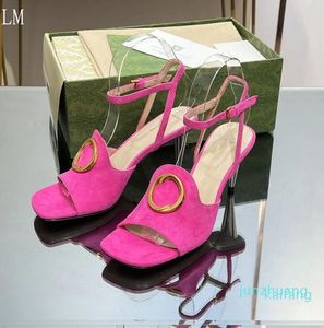 Designer Luxury Women Interlocking G T-Strap Back Slipper Copper Ankle Strap Sandal Heels 01 87