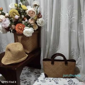 Popular Travel Straw Bag, Hand-woven Bag Guofeng Wooden Handle Rattan Bag Beach Bag 230301 01