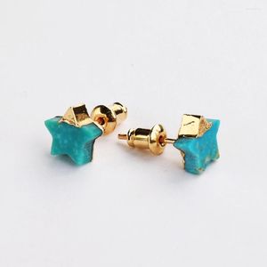 Stud Earrings BOROSA 5PCS Quality Gold Plated Irregular Turquoise Natural Blue Stone For Women G2077