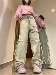 Women's Jeans High Waisted Cargo Y2k Baggy Stacked Pants Overalls For Grunge Vintage With Pocket Ripped 230301