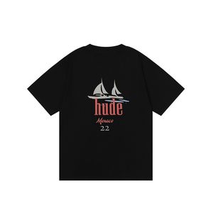 23ss Spring Summer Sail Boat Print Tee T shirt Runner Paint Europe Skateboard Men Women Casual US Size Tshirt