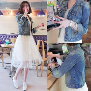 Women's Suits Crop Denim Jacket Fashion Lapel Women Casual Buttons Blazer Vintage Jeans