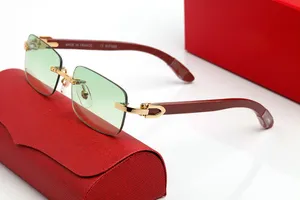 Luxury Designer Sunglasses Women Sunglass Brand Square Frameless Black Red Green Yellow Lens Eyeglasses Frame Alloy Wooden Legs Carti Glasses With Case organizer