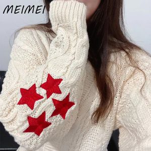 Women s Knits Tee Autumn Fashion V Neck Long Sleeve Star Embroidery Knitted Cardigan Ladies Casual Loose Single Breasted Vintage Sweater 230302