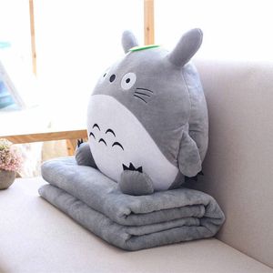 Plyschdockor 3 i 1 multifunktion totoro plysch leksak mjuk kudde med filt totoro hand varm kudde baby barn tupplur anime figur leksak 230302