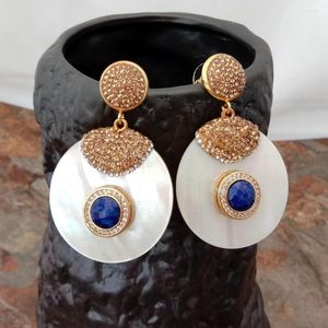 Stud Earrings YYGEM Natural Lapis Pave Gold Color Plated White Mop Coin Cz Hyperbole Style For Women