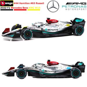 Diecast Model Cars Bburago 2022 F1 Mercedes Benz-AMG W13 Racing Cars #44 Hamilton #63 Russell 1 43 Alloy Luxury Car Model Toys Gifts For ChildrenJ230228