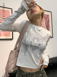 Уличная футболка Yedinas Y2k, женская одежда с длинным рукавом, корейский стиль, эстетичная винтажная футболка в стиле гранж, осень 230301