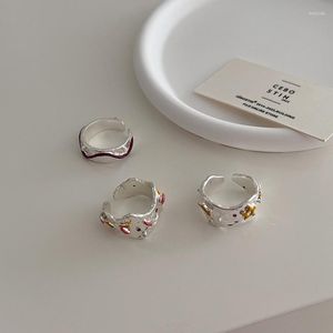 Cluster-Ringe Minar Chic 3 Designs Mehrfarbige Emaille Breiter, klobiger Ring für Frauen Silberfarbene Legierung Unregelmäßiger Charme Lässige Accessoires