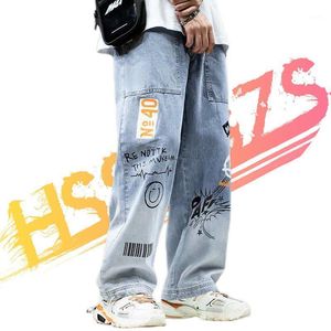 Mäns jeans baggy graffiti bred ben denim byxor lossa rak streetwear skateboard hip hop neutral byxor last