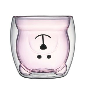 Tazza con orso Tazze carine Vetro a doppia parete Vetro isolante Espresso Kawaii Tè Caffè Latte Tazza Miglior regalo per le donne Ufficio Personale Compleanno Natale