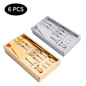 Forks 6pcsset Stainless Steel Cake Knife Set Dessert Silver Gold Cutlery for Mooncake 1 5 230302