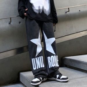 Kvinnors jeans Y2K japanska och koreanska Harajuku Hiphop Trend Fivepointed Star Print överdimensionerade lösa raka jeansbyxor män kvinnor ins 230301