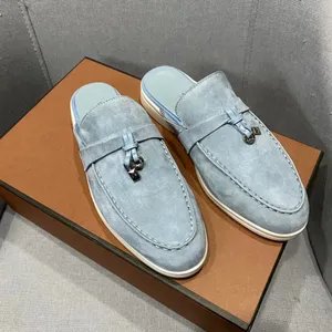 PIANA Summer LP Walk Charms embelezados chinelos de camurça Macaroon Luxe Mule sapatos de couro genuíno casual deslizamento em apartamentos mulheres designers de luxo calçados de fábrica