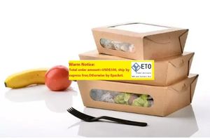 3 Storlek Kraft Paper Salad Box Disponible Water Proof Takeaway Lunch Fruit Box Camping Supplies Cogeris
