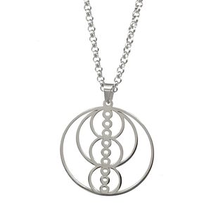 Argento Grande 45mm Geometria Sacra Collana Ciondolo rapporto di Fibonacci in acciaio inossidabile Frequenze armoniche, Nikola Tesla Catena di gioielli 24 pollici Buona fortuna