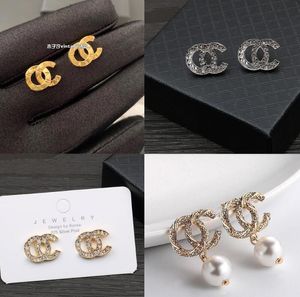 20style Simple High Quality Luxury Desinger Letter Stud Long Dangle Earrings Pearl Tassel Crystal Rhinestone Wedding Party Jewelry Accessories