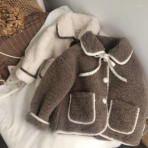 Jackets Girls' Winter Coats Lamb Wool Dehaired Angora Lapel Furry Sweater Children 'S Cute Fashionable Thickened Cotton Clothes