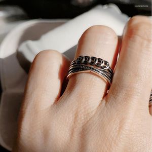 Wedding Rings Simple Retro Lucky Money Coin Woven Antique Silver Color Adjustable For Women Fashion Trendy Turkish Jewelry Gift