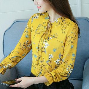 Women's Blouses Lady's Shirt Six Colors Korean Long Sleeve Floral Blouse Fashion Loose Thin Fresh Round Neck Lace Up Girl's Top