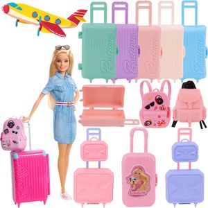 Partihandel docktillbehör passar mode reseväskan bagage för barbies kläder 30 cm blyth diy dollhouse leksaker för flickor julklapp