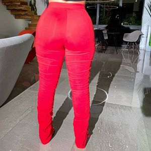 Calças femininas Capris Women Women Color sólida Cantura alta empilhada y2k elástico dobras outono calças de luta lápis 2023 Harajuku Sweatpante