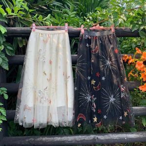 Skirts 2022 Autumn New Adult Kids Girls Mesh Gauze Princess Skirts Parent-child Girls Sequin Stars Fluffy Long Skirt Trendy T230301