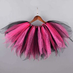 Skirts New Black/Hot Pink Girls Fluffy Tutu Skirt Baby Girl Glitter Dance Tutu Birthday Party Tulle Skirt Kids Halloween Costume T230301