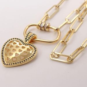 سلاسل MHS.Sun Fashion Hollow Heart Chunky Necklace Gold Zircon Pendant Pendant Shicay Sightated Jewelry 1PC