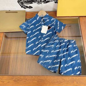 23ss brand designer t-shirt shorts set Pure cotton lapel cowboy suit Summer boys gril Short sleeve shortss suits High quality Baby Clothes