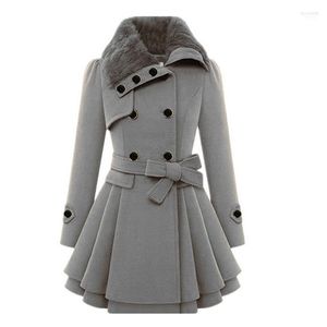 Damen Wollmischungen Vinatge Woemn Dicker warmer Mantel Frauen Windjacke Outwear Knopfverschluss Asymmetrischer Saum Umhang Weibliche Jacke O25 Tess22