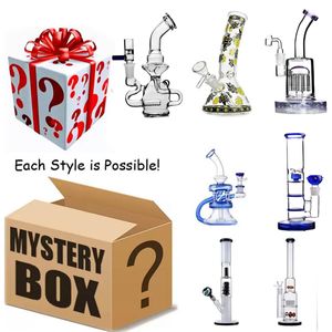I Stock Mystery Box Hookahs Suprise Box Hookah Glass Bongs Water Pipe Rökning Tillbehör Dab Oil Rigs Perc Pecolators