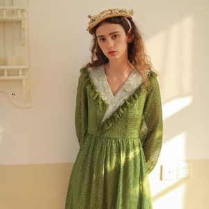 Casual Dresses Lynettes Chinoiserie Spring Summer Women Elegant Romantic Green Vintage Exquisite Brodery Emerald Brocade