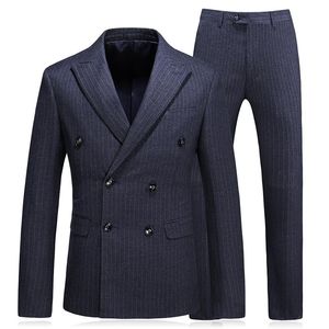 Men's Suits & Blazers (Jacket Pants Vest) Chic Dark Grey Pinstripe 3 Piece Groom Tuxedos For Wedding Formal Prom Suit Party Evening Blazer C