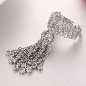 Luxury Party Famous Tassel Rings for Women Inlay Cubic Zirconia Justerbar kronring Berömd modebague