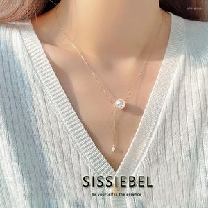 Pendant Necklaces Korean Style Elegant Mermaid Color Pearl Gold Necklace Temperament Collarbone Chain For Women's Jewelry Accessorie